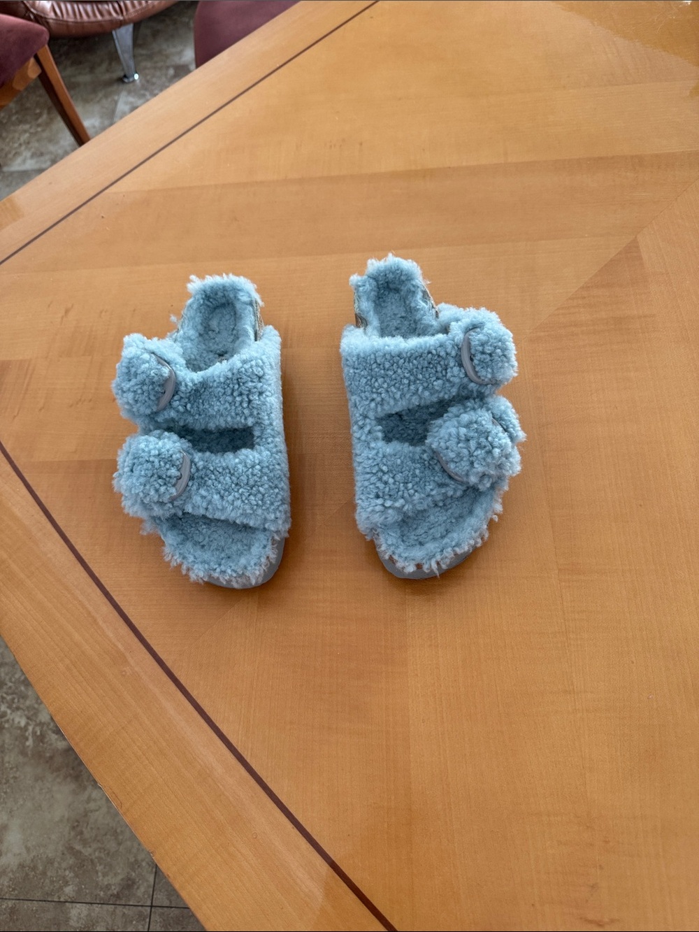 Papillio Pale Blue Sherpa Baby Sandals with Double Straps